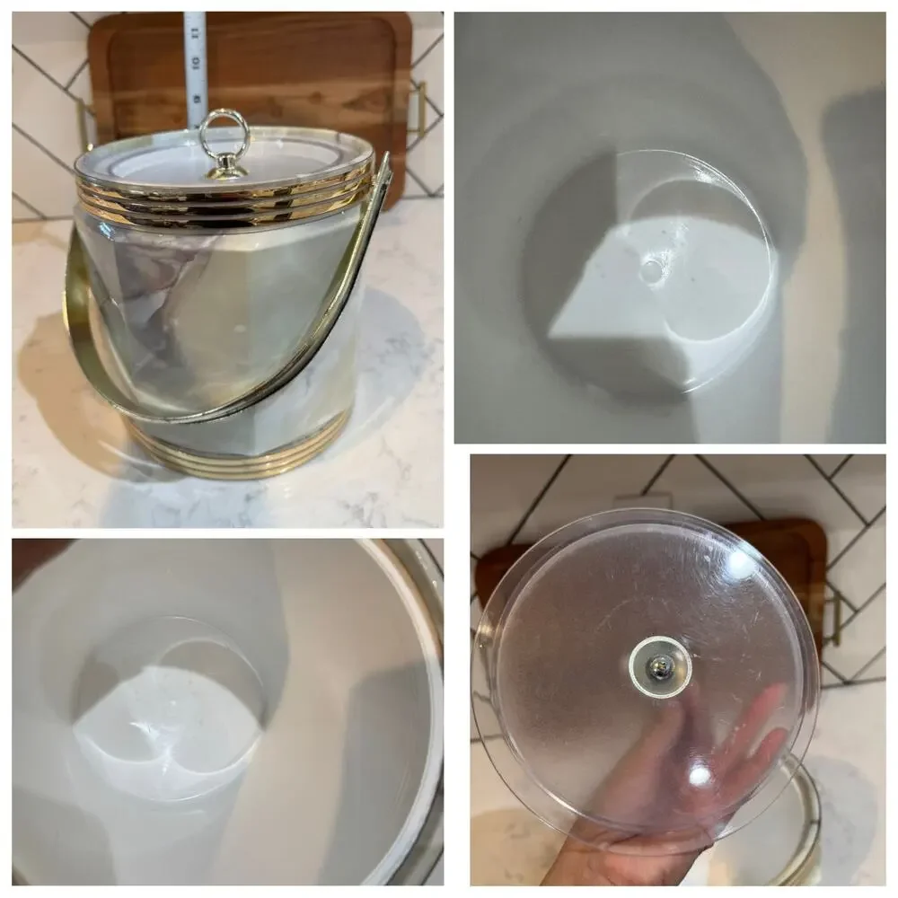vintage mid-century modern insulated ice bucket faux-marble vinyl outer finish